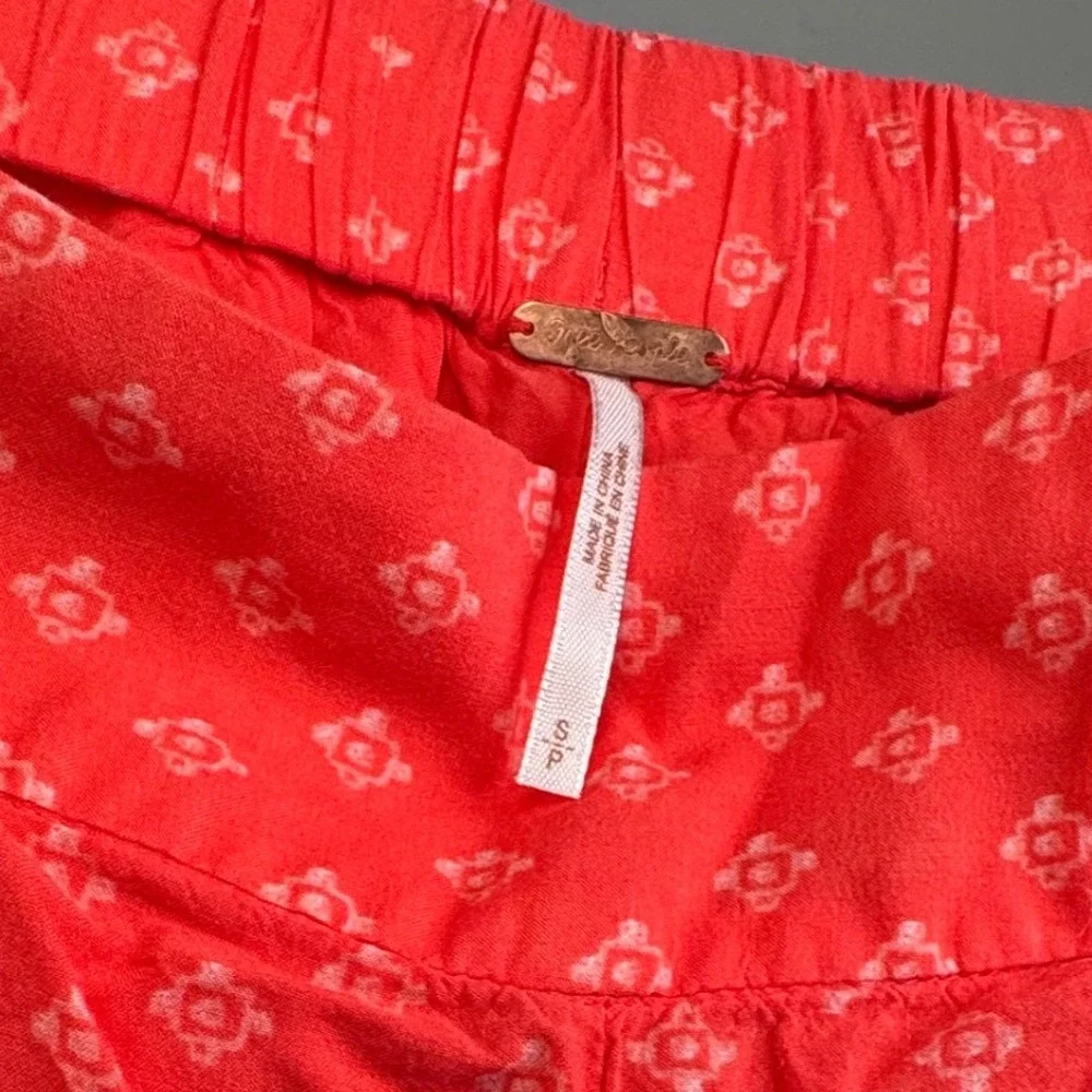 Free People Red Diamond Print Flowy Coquette Shorts with Side Bows Size Small